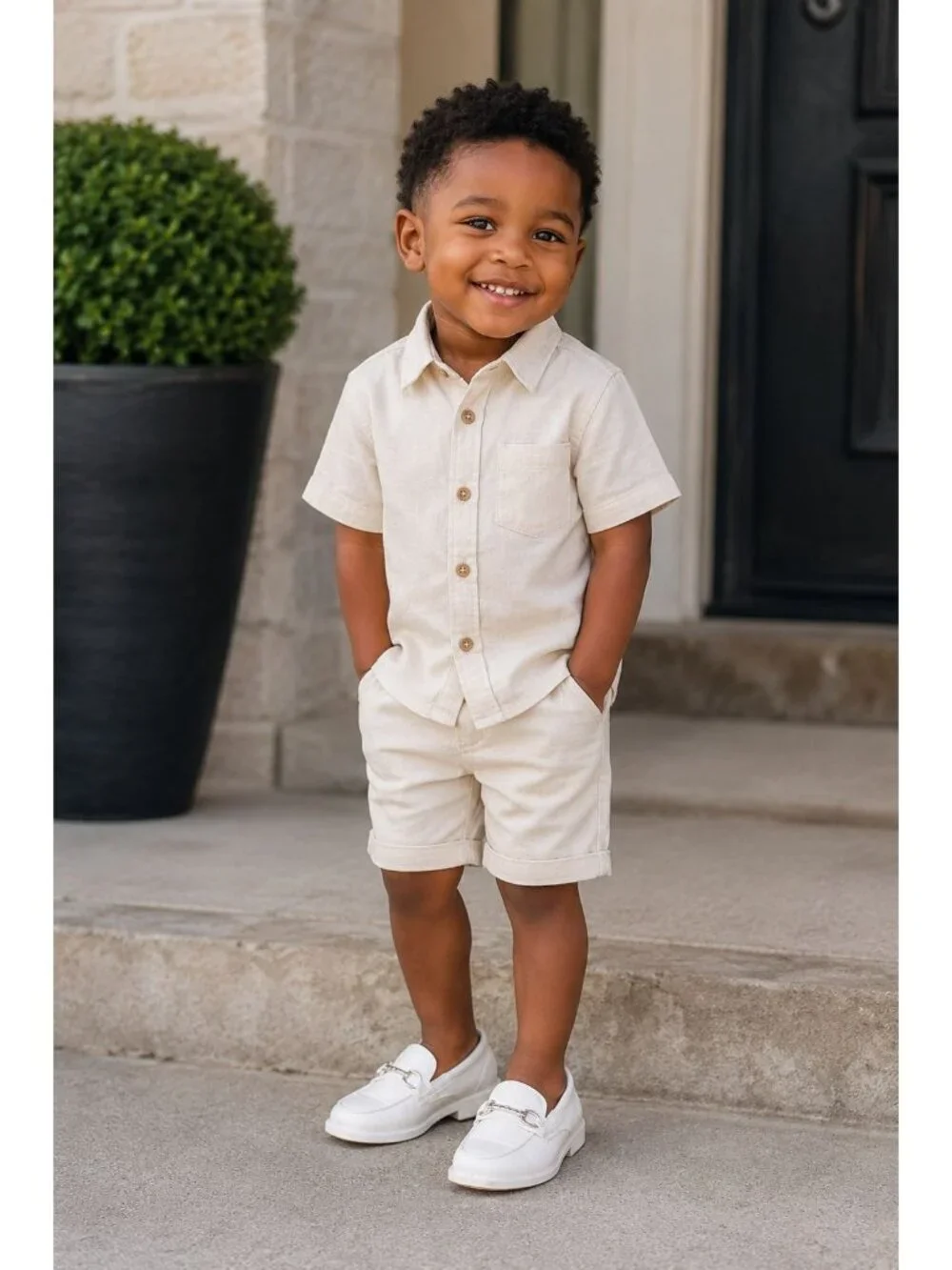 Josmo Boys Toddler 7 Faux Leather Slip-On Oxford Loafer w/ Buckle White Stylish